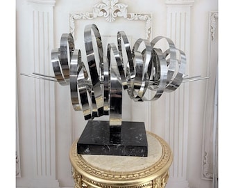 Large Abstract Stainless Steel Sculpture - Modern Contemporary Art on Marble Base