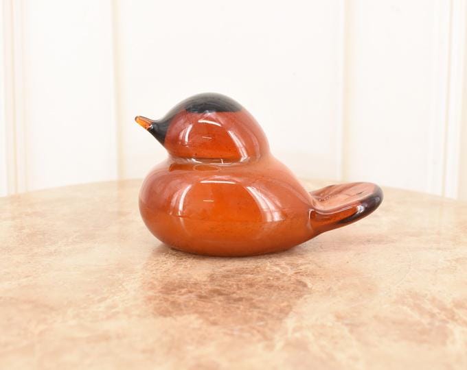 Red Murano Style Duck Statue: Venetian Art Glass Figurine