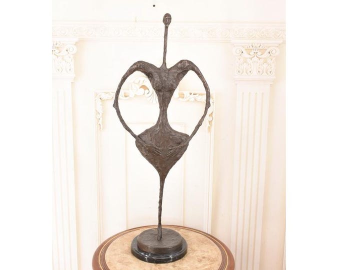 Vintage Abstract Bronze Female Sculpture – Modernist Woman Figure, Marble Base