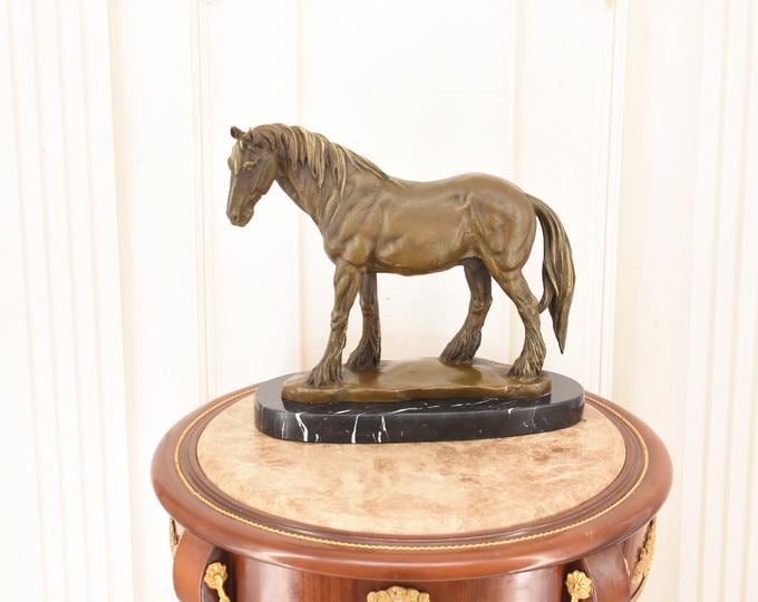 Vintage Bronze Horse Sculpture – Draft Horse Figurine – P.J. Mene