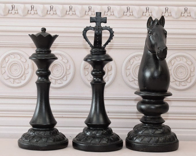 Large Three Chess Set - Queen King and Horse - Amazing Figurines - Large Sculptures Set - Gift for Chess Player
