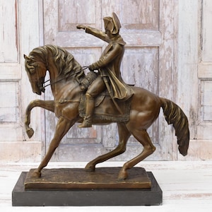 Monumental Napoleon Bonaparte Bronze Statue - Napoleon on Horseback Sculpture - Napoleon on Marble Base - Amazing Home Decor