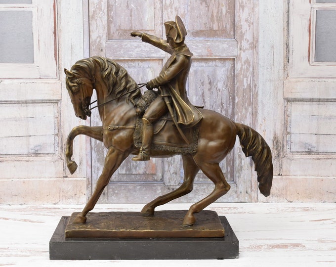 Monumental Napoleon Bonaparte Bronze Statue - Napoleon on Horseback Sculpture - Napoleon on Marble Base - Amazing Home Decor