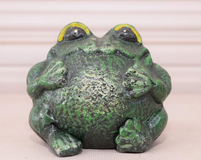 Small Fat Funny Frog - Cast Iron Luckily Frog Sculpture - Home and Garden Figure - Painted Frog - Art Work Frog - Vintage Statue - Gift Idea