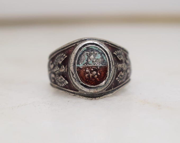 Silver Polish Patriot Ring - Ring Polish Eagle Silver Ark Work - Handmade Ring - Enamelled Signet Ring - Gift for Patriots - Vintage Silver