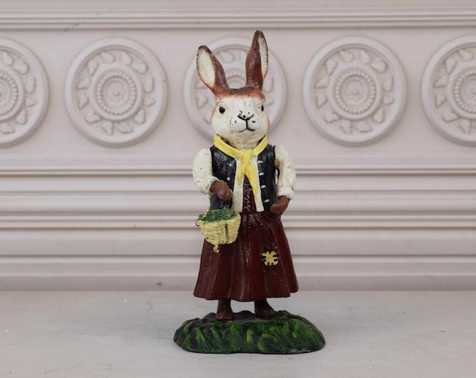 1 Cast Iron Funny Woman Rabbit  - Rustic Cast Iron Rabbit - Amazing Garden Statue - Figurine Hare - Gift Idea for Home and Garden
