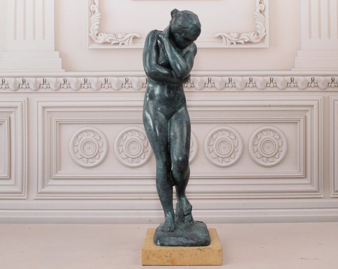 Large Woman Eva Act Bronze Statue on Marble Base - Eva Auguste Rodin - Patina Bronze - Vintage Bronze - Home Decor - Gift Idea for Birthday