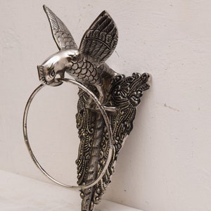 Large Silver Cast Iron Door Knocker Bird - Art Nouveau Style Gift Vintage Style - Garden Decoration
