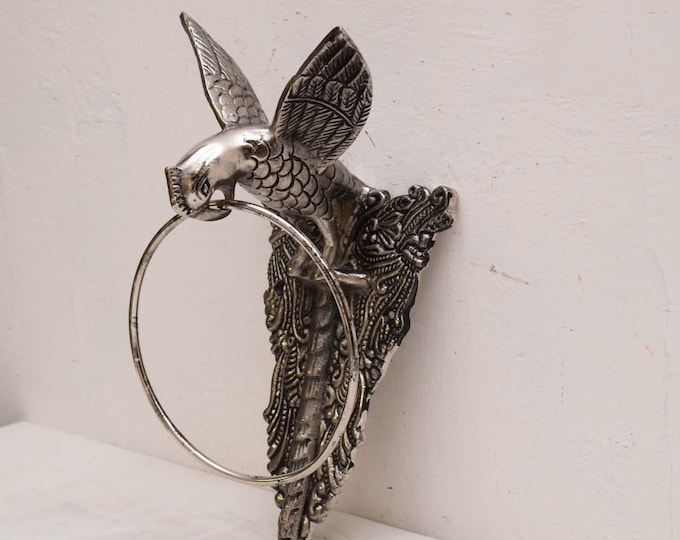 Large Silver Cast Iron Door Knocker Bird - Art Nouveau Style Gift Vintage Style - Garden Decoration