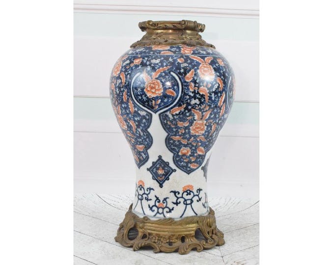 Old Porcelain Flower Vase - Vintage Amphora with Bronze Ornaments - Floral Design - Collectible Art - Home Decor - Gift for Wedding