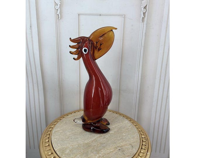 Large Vintage Italian Glass Pelican Figurine – Decorative Art Glass Bird, Elegant Collectible Animal