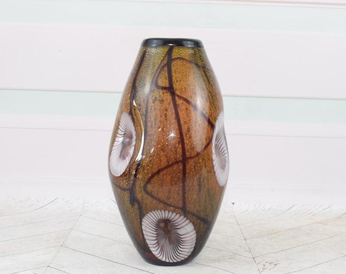 Unique Brown Vase Murano Style Glass - Handcrafted Flower Pot - Gift Idea - Italian Glass - Home Decor