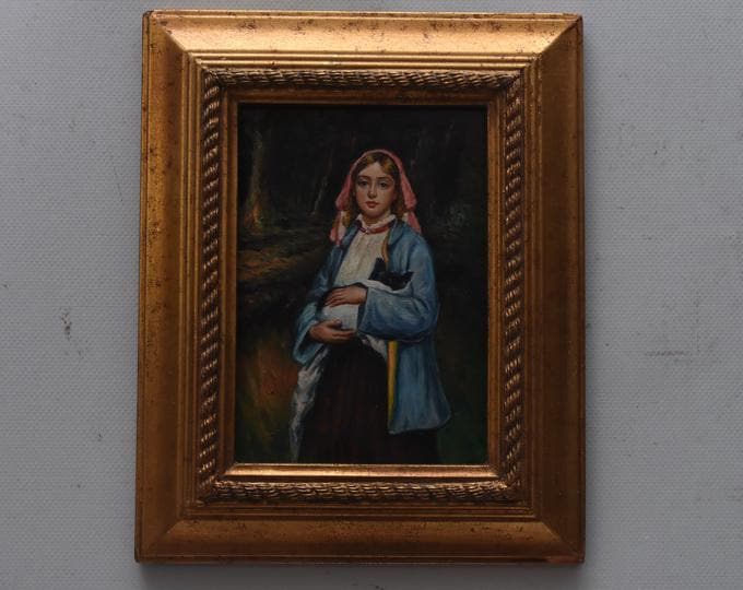 French Aristocrat Portrait Painting: Old Oil on Wood with Golden Frame