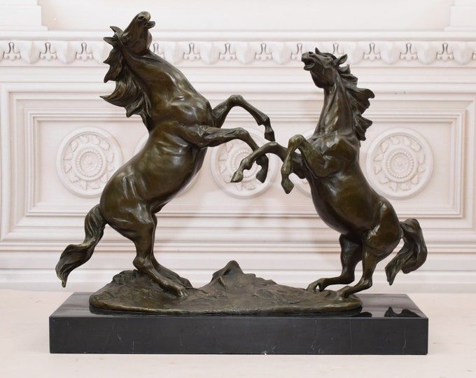Wild Horses Bronze Statue - Fighting Steeds - Bronze Sculpture on Marble Base - Exclusive Gift Art Work - Home Decor - Gift Idea