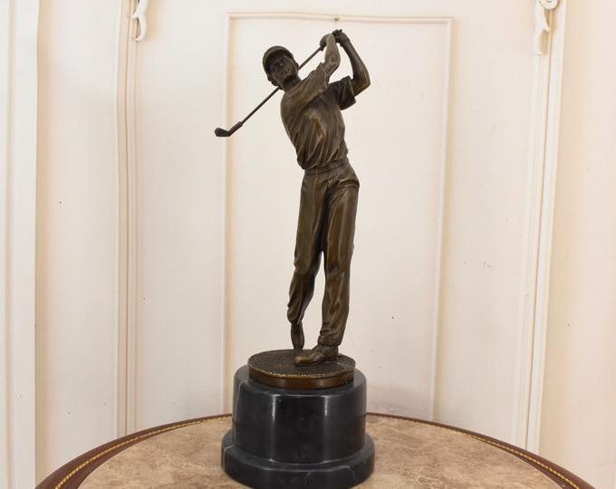 Bronze Golfer Trophy Figurine: Luxury Home Decor, Collector Item