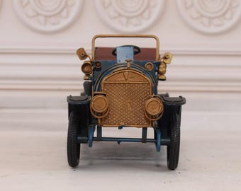 Vintage Blue Metal Car Model: Antique Home Decor