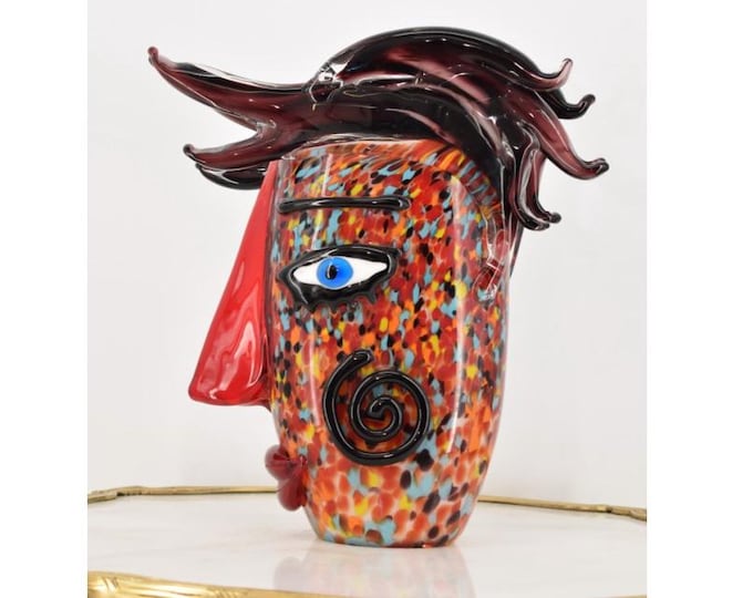 Amazing Vase Murano Glass - Orange Vase Face Murano Style - Colorful Figurine - Richly Decorated - Italian Luxury Glass - Home Decor Gift