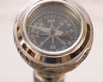 Compass and Walking Stick - Wooden Walking Stick Gift for Grandfather Father Wooden Cane Art Deco