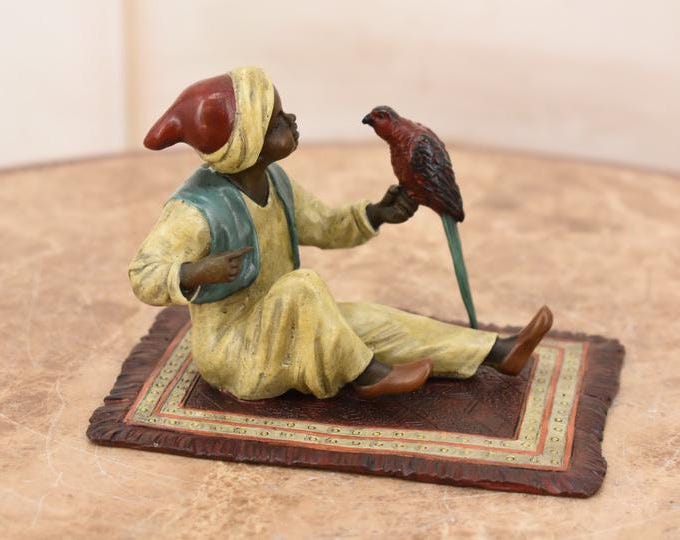 Vienna Bronze Style Young Arab Parrot Figurine – Hand Painted Oriental Sculpture