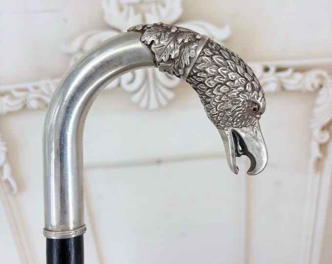 Sterling Silver Eagle Walking Stick – Handcrafted Russian Solid Wood Collector's Item