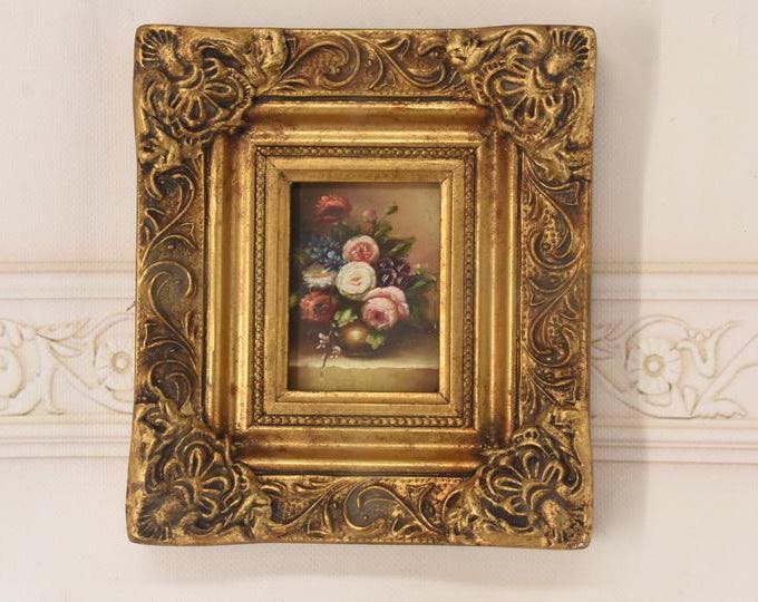 Flowers in a Vase – Vintage Miniature Oil Painting – Floral Still Life – Classic European Art – Unique Wall Decor