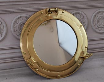 Brass Porthole Mirror: Nautical Boat Decor, Mariner Gift (11.42")