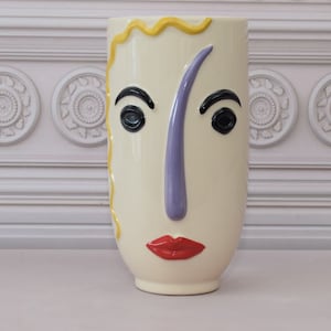 Unique Expressive Vase - Funny Face Flower Vase - Vallauris 1960 Style - Porcelain Vase - Abstract Modern Vase - Home Decor Gift for Wedding