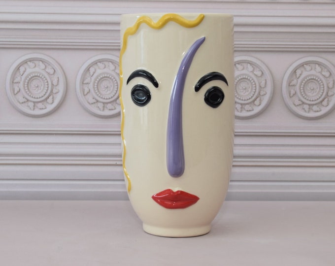Unique Expressive Vase - Funny Face Flower Vase - Vallauris 1960 Style - Porcelain Vase - Abstract Modern Vase - Home Decor Gift for Wedding
