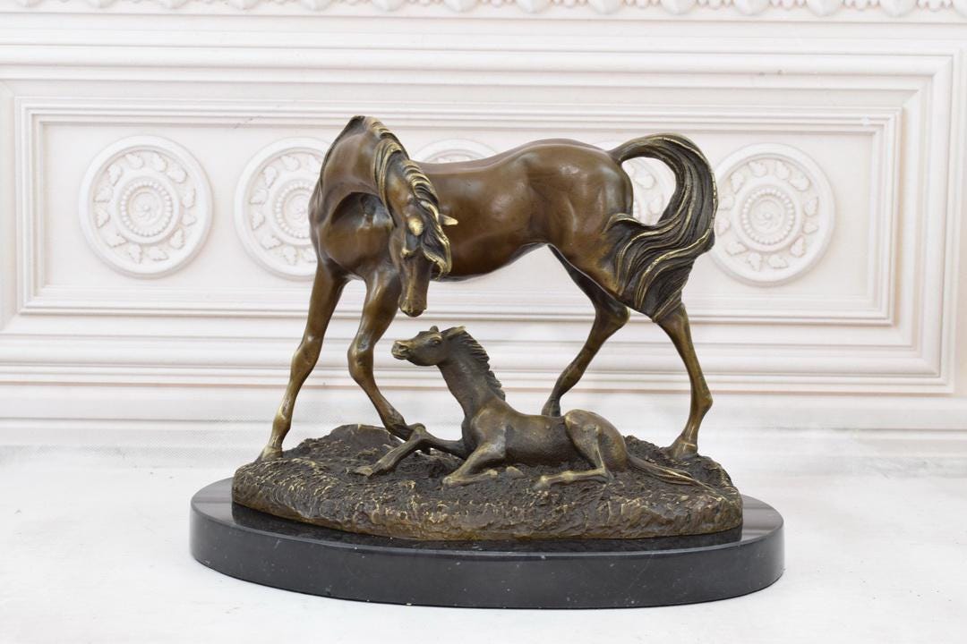 Mare and Foal Bronze Sculpture – Horse Art on Marble Base - Etsy