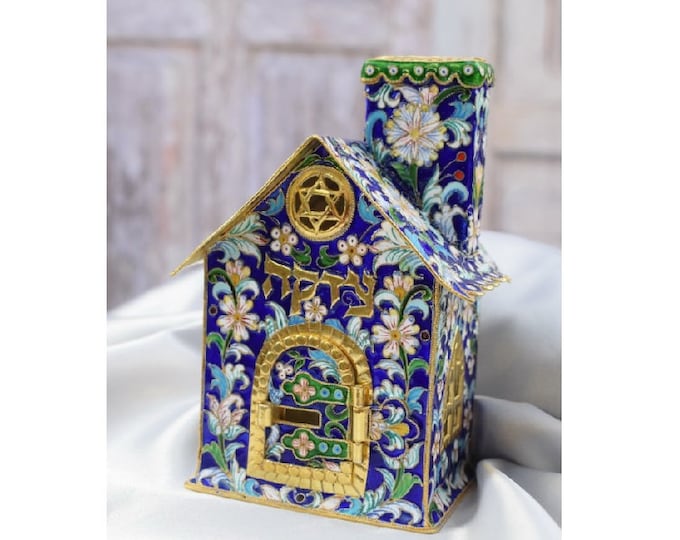 Antique Silver Enamel Moneybank - Gilded Silver Judaica Imperial Russia - Silver Box - Tsar Silver - Handmade Silver - Unique Item