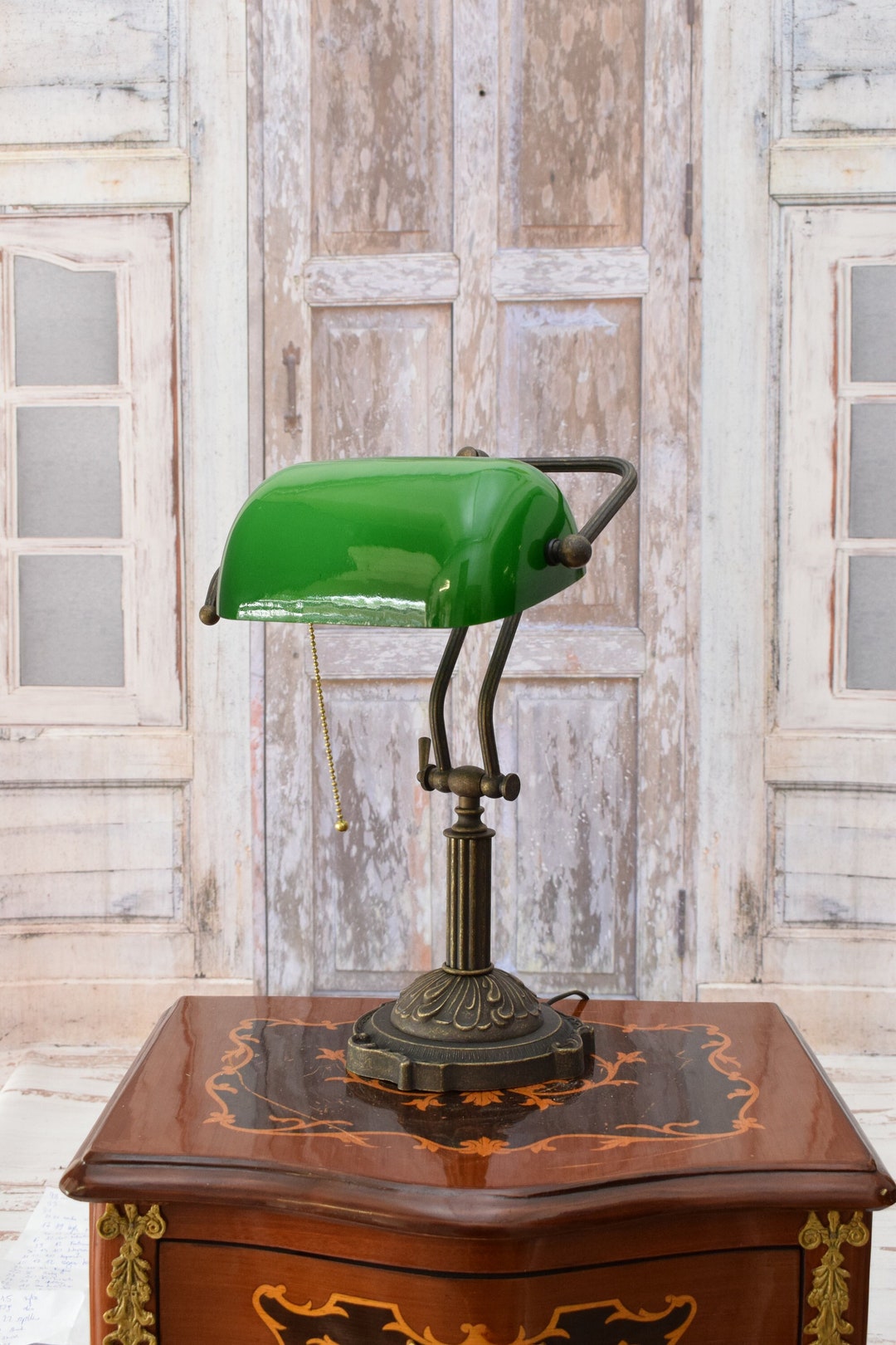 Buy Banker Lamp: Dark Brass Desk Lamp With Green Glass Shade Online in  India