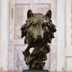 Large Wolf Head Bronze Sculpture - Wolf Figurine Statue - Premium Bronze Head Wolf - Unique Home Decor - Personalized Gifts