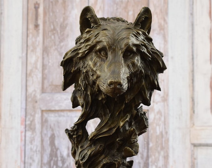Large Wolf Head Bronze Sculpture - Wolf Figurine Statue - Premium Bronze Head Wolf - Unique Home Decor - Personalized Gifts