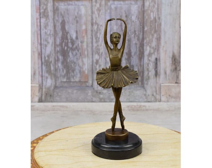 Young Ballerina Bronze Statue on Marble Base - Dancer in Dress Sculpture  - Dance Trophy - Dancing Woman - Home Decor - Gift Idea