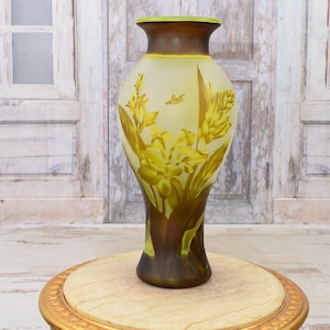 Limited Flower Vase - Yellow Glass Vase - Emile Galle Style - Solid and Heavy - Wedding Gift Idea - Home Decor