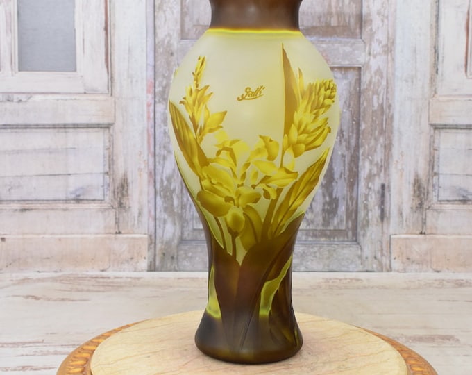 Limited Flower Vase - Yellow Glass Vase - Emile Galle Style - Solid and Heavy - Wedding Gift Idea - Home Decor