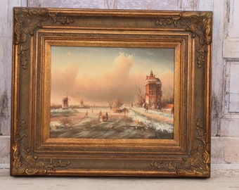 Wunderbares Gemälde Winter Landschaft - Gemälde mit Goldenem Rahmen - Gemälde Kunst Arbeit - Wand Dekoration