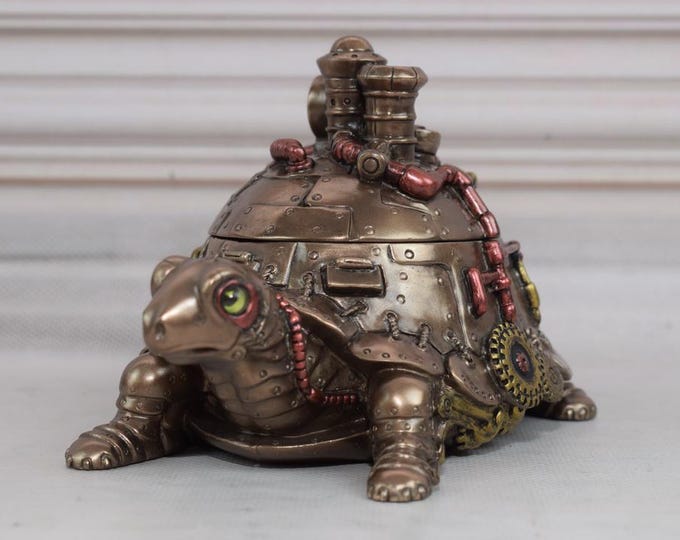 Steampunk Turtle Casket Statue - Figurine Metal Bronze - Steampunk Goldene Turtle Statue - Gift Good Idea - Home Decor - Unique Gift