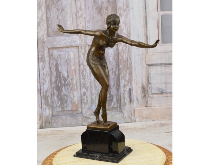 Very Rare!  Demetre Chiparus Style Bronze Statue - Phoenician Dancer Woman - Woman Cabaret Sculpture - Art Deco Figurine - Gift for Dancer