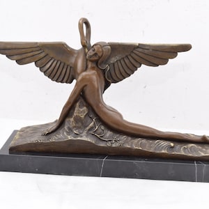 Große Frau mit Schwan Bronze Statue - Jugendstil - Skulptur Mythologie - Wohnkultur Geschenkidee Reifen Inhalt -