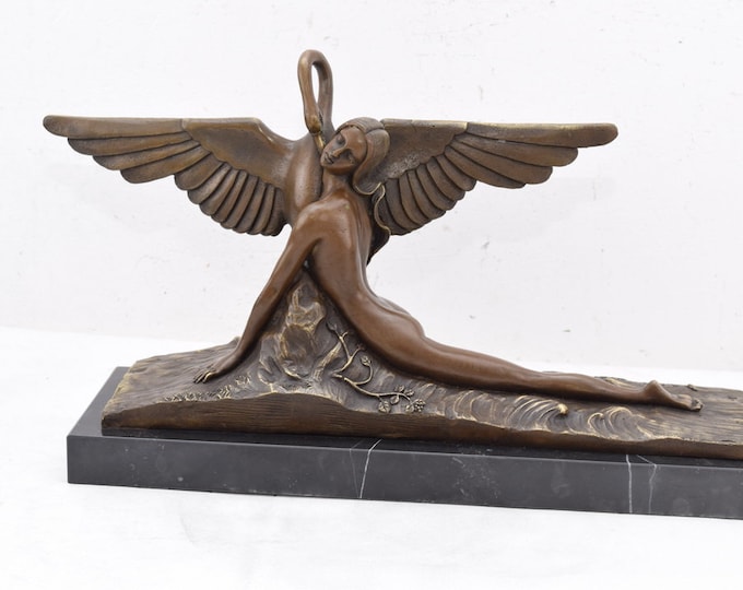 Large Woman with Swan Bronze Statue - Art Nouveau Style - Sculpture Mythology - Home Decor Gift Idea Mature Content  -
