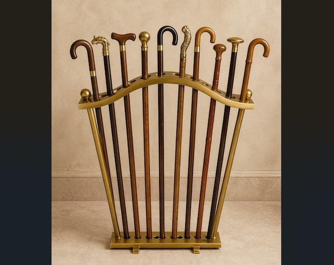 Vintage Gold Aluminum Walking Stick Stand – Holds 10 Canes