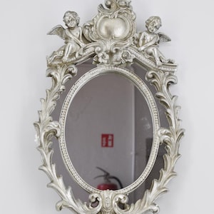 Mirror Oval Crystal Silver Angel – Art Deco Style Angelic Home Decor – Elegant Gift Idea - Wall Art Decor - Vintage Mirror