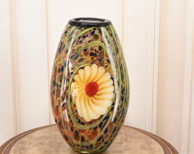 Murano Style Glass Vase - Italian Colorful Flower Pot, Vintage Decor