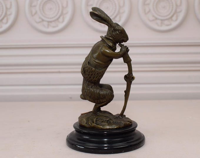 Art Deco Rabbit Sculpture on Marble Base - Vintage Statue Hare - Animal Figure - Interior Design - Elegant Gift for Birthday - Home Decor