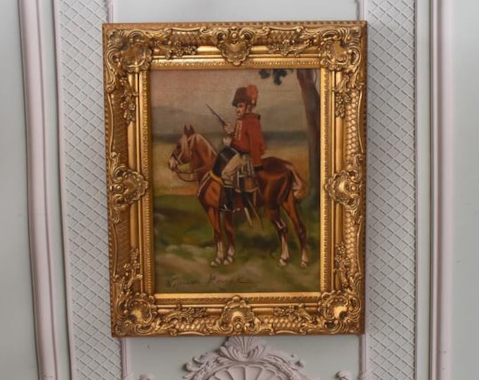 Antique Polish Oil Painting – Soldiers on Horseback, Kossak Art - Old 1930s Canvas Art, Unique Collectible Wall Decor