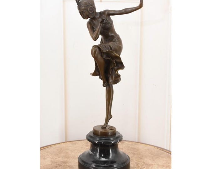 Large ! Demetre Chiparus Bronze Statue - Dancer with Her Hands Up - Woman Cabaret Sculpture - Art Deco Figure - Gift for Dancer - Home Decor