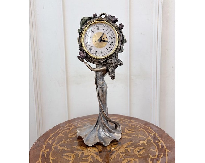 Art Nouveau Style Lady Clock - Bronze Coated Zinc Alloy Decorative Mantel Clock
