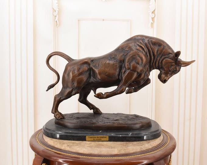 Very Large Bull Bronze Statue - Terrible Attacking Bull - Art Work Sculpture Bull -  Bull Symbol of Wealth - US Statue - New York Statue
