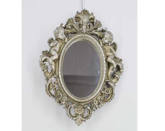 Mirror Oval Crystal Silver Angel Angels Art Deco Style  Gift Idea